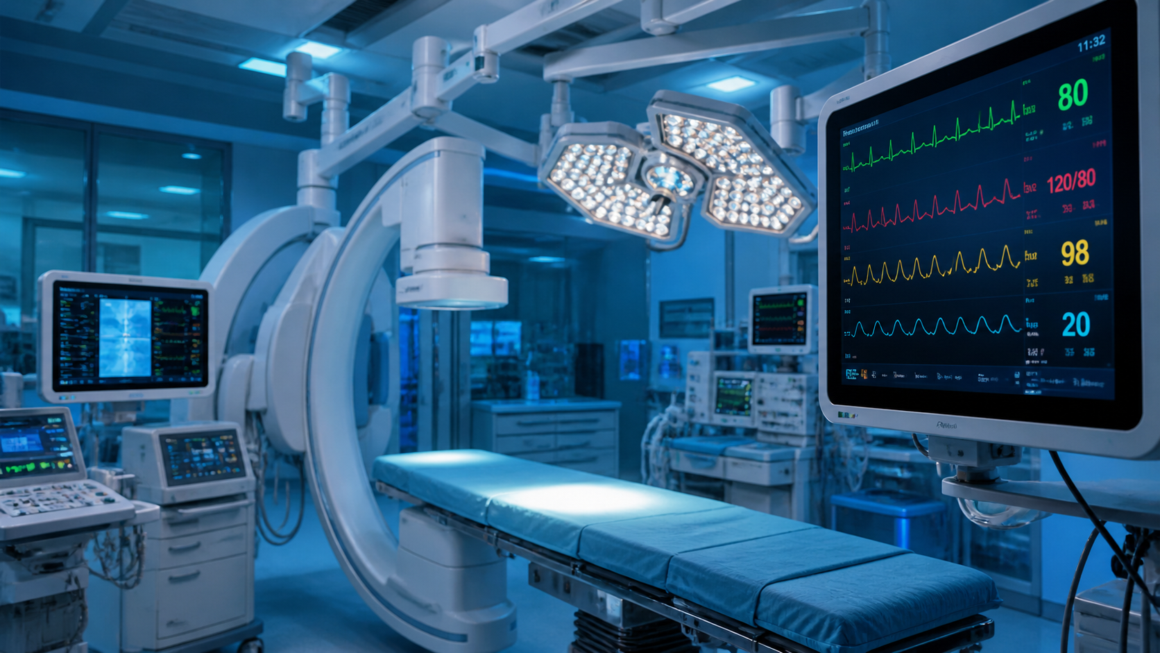 Equipe médica em ambiente de cardiologia
